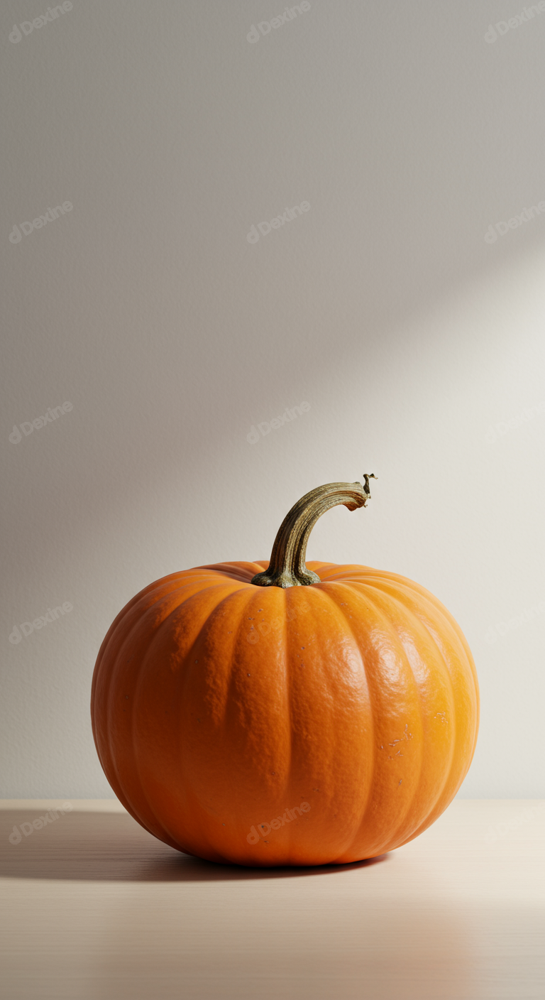 Vibrant Orange Pumpkin With Stem On Minimal Background
