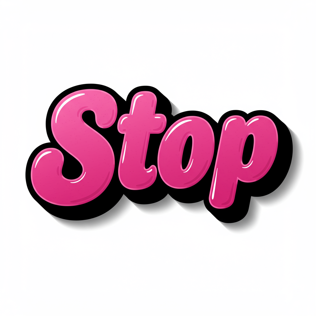 Vibrant Pink Bubbly Stop Word With 3D Glossy Effect