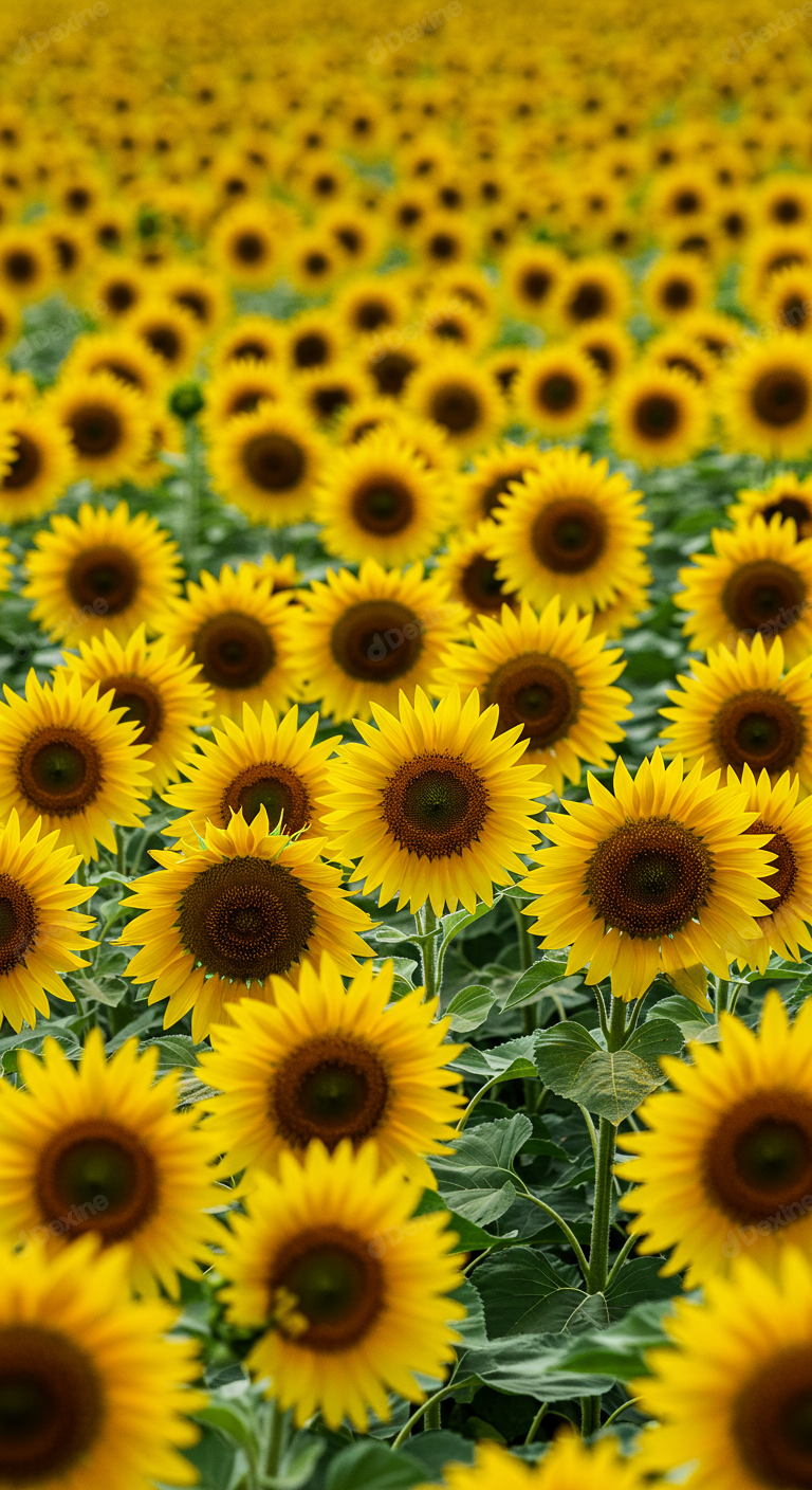 Vibrant Sunflower Field In Full Bloom On A Sunny Summer Day