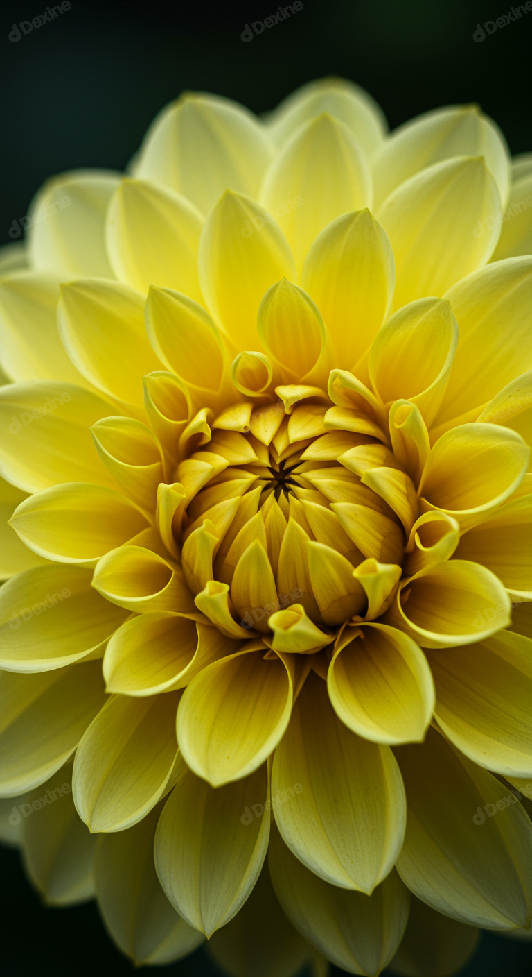 Vibrant Yellow Dahlia Bloom Macro Close Up Of Detailed Petals
