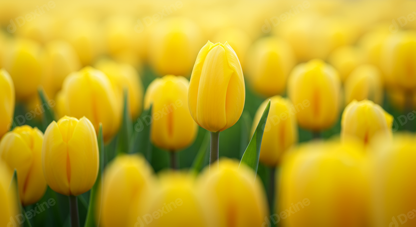 Vibrant Yellow Tulips Blooming In A Spring Garden Field