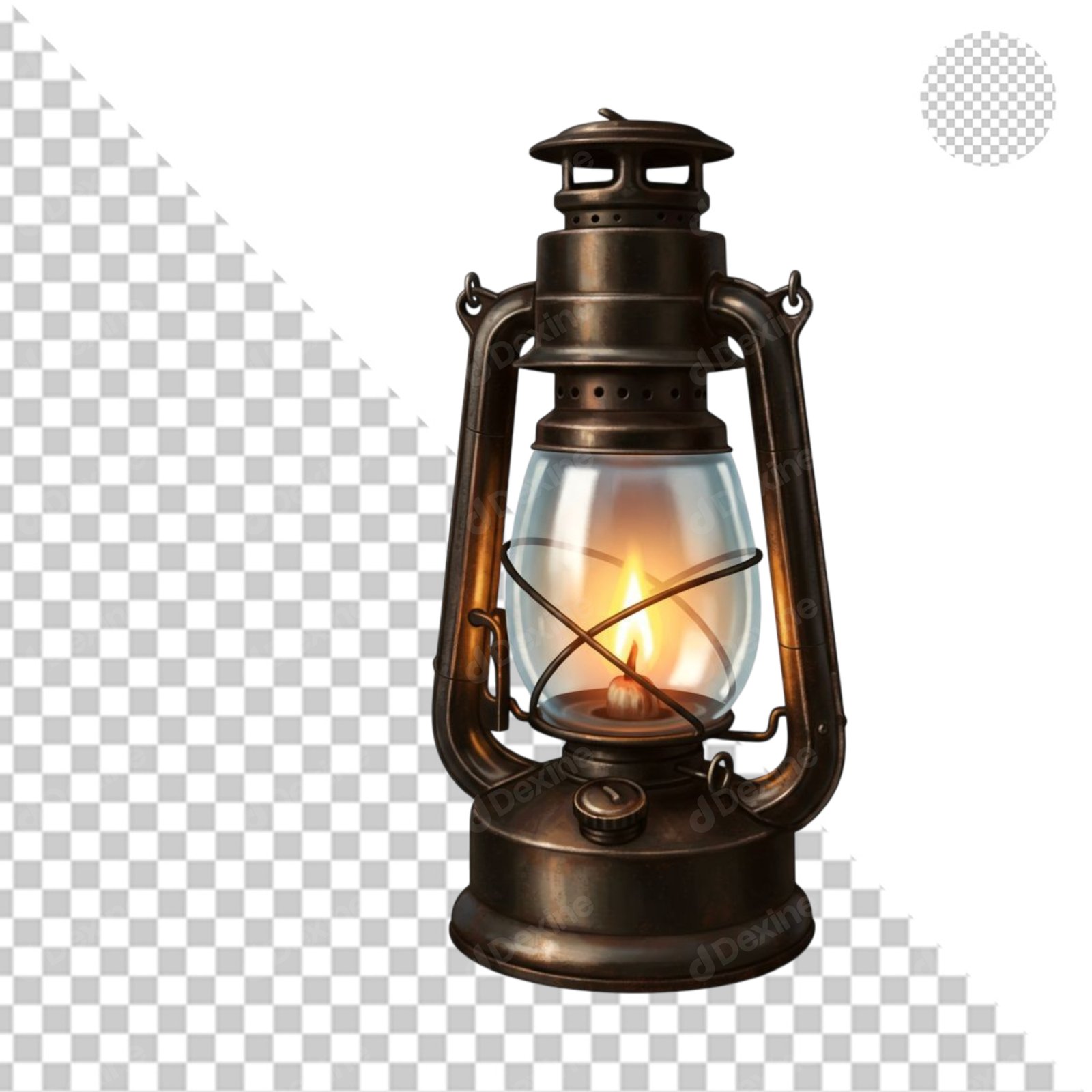 Vintage Oil Lamp With Lit Flame Transparent PNG Isolated For Design