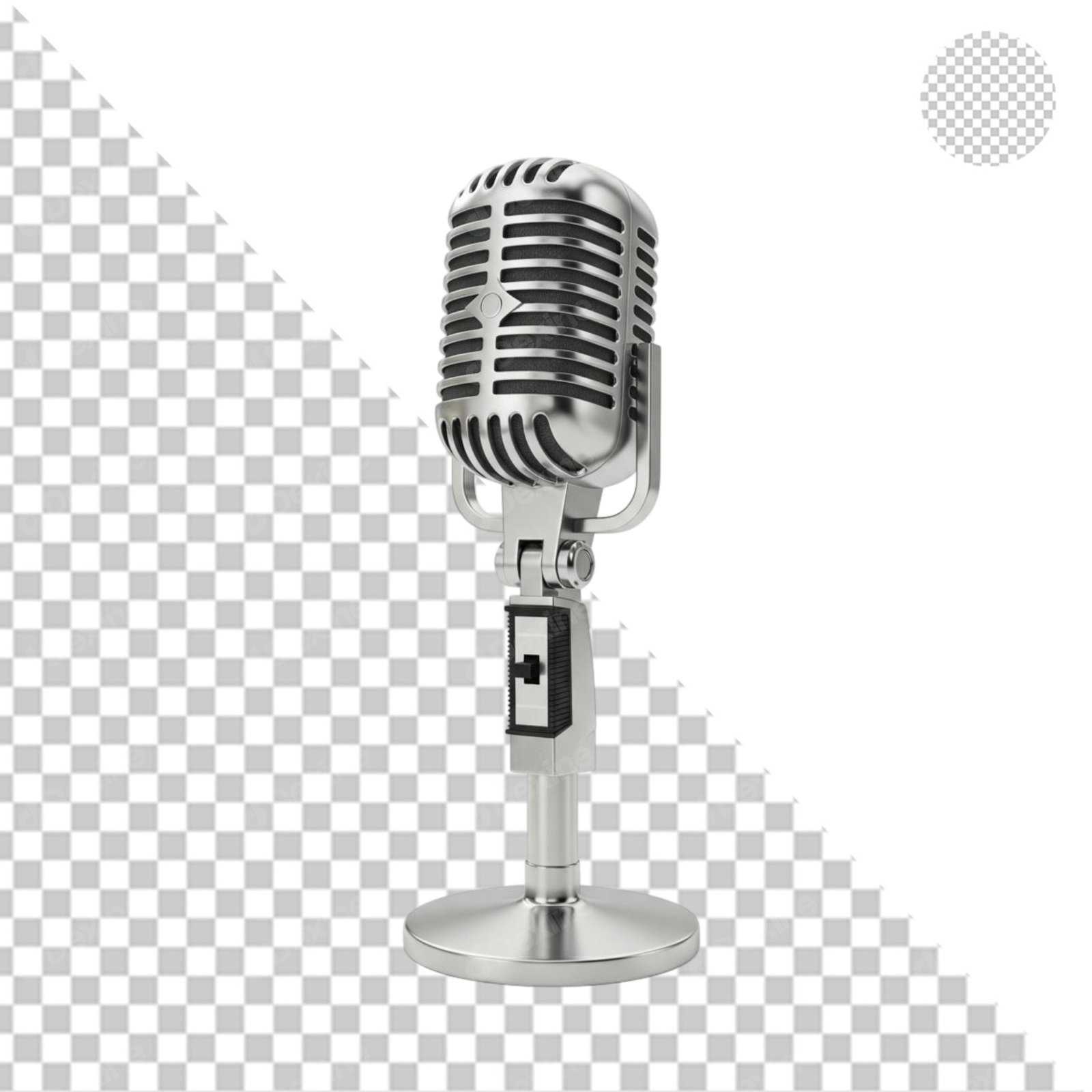 Vintage Silver Studio Microphone Isolated Transparent PNG For Audio Design