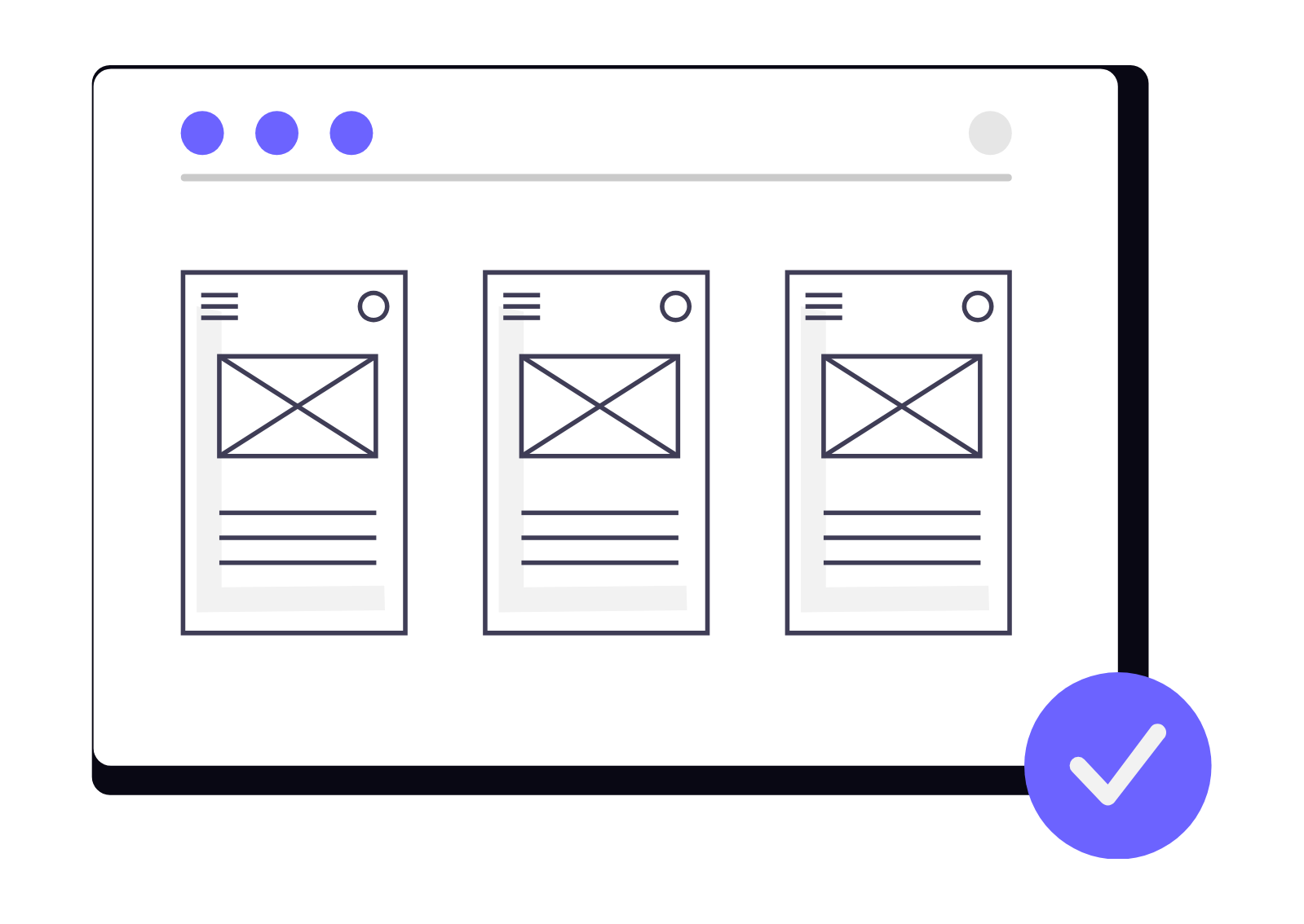 Web Design Wireframe Layout With Content Blocks And Checkmark