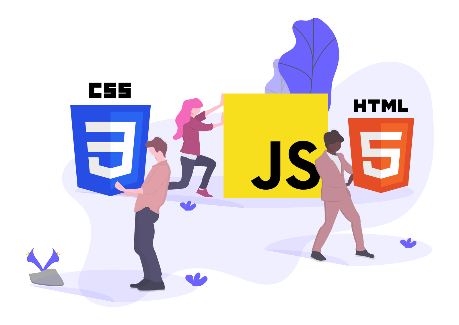 Web Developers Team Collaborating With HTML CSS JavaScript Flat Illustration