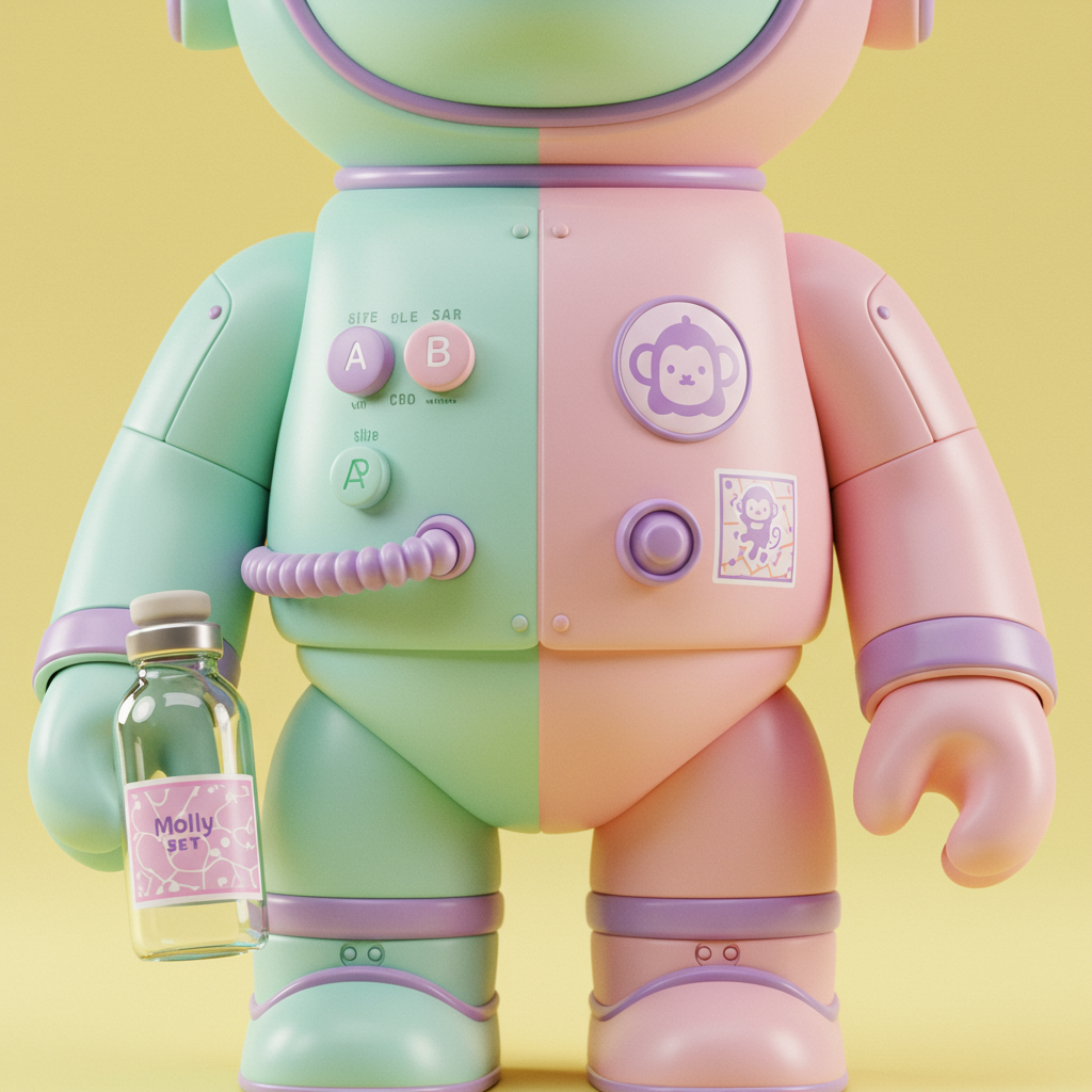 Whimsical Pastel 3D Robot Toy Character With Glass Vial