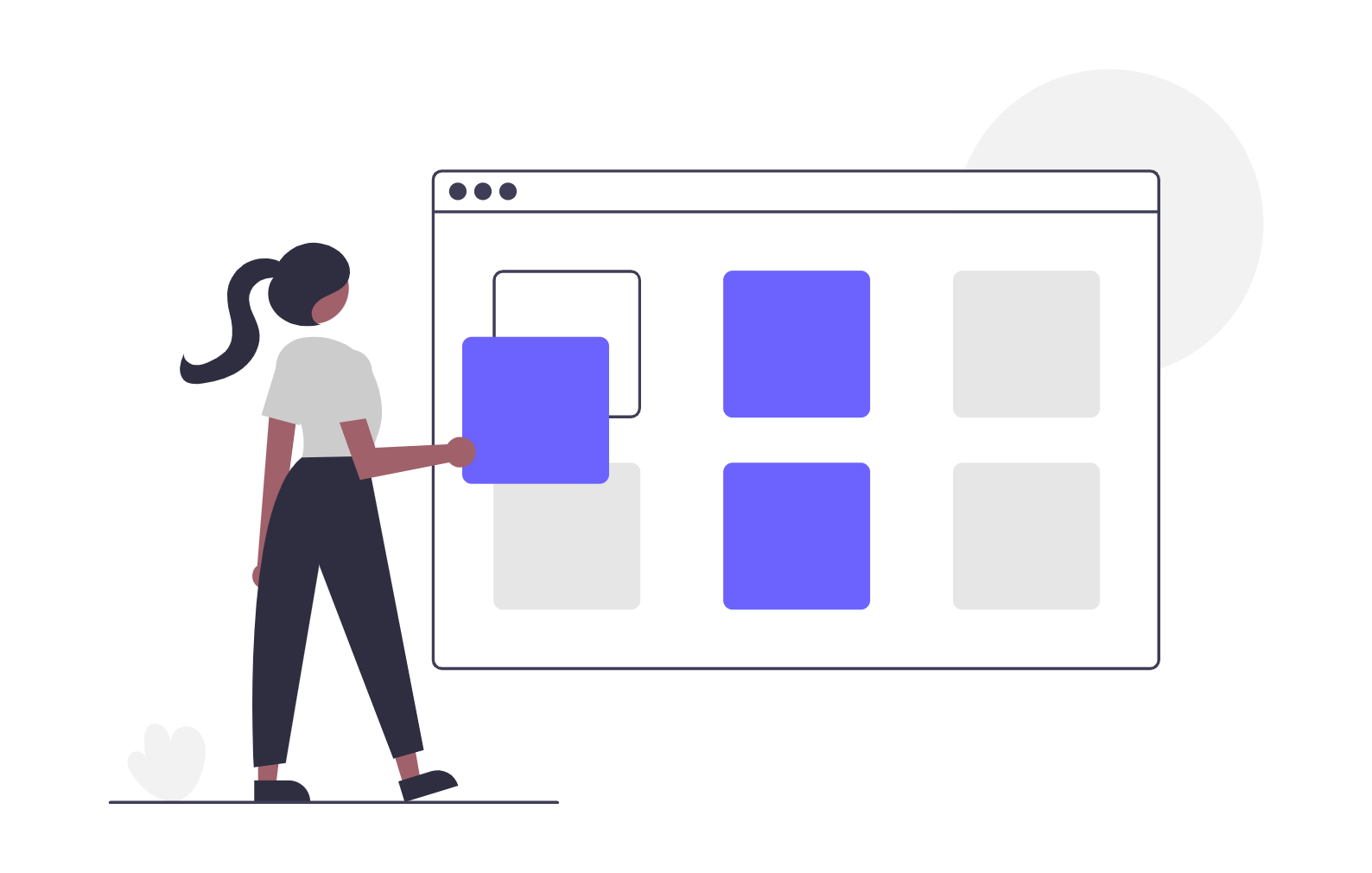 Woman Dragging And Dropping Content On Web Interface Flat Design