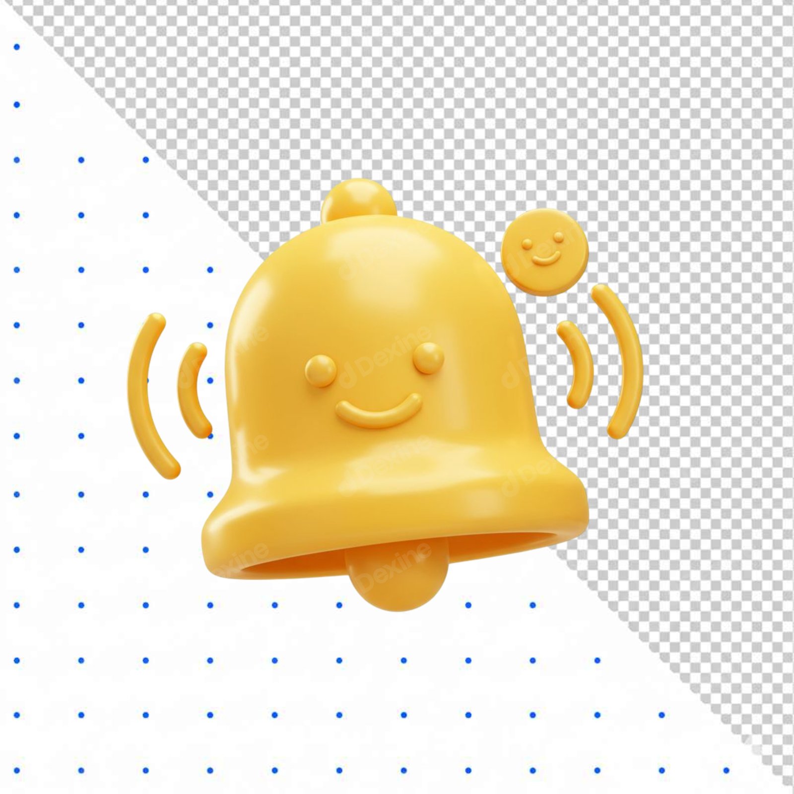 Yellow 3D Happy Bell Notification Icon PNG Transparent Background