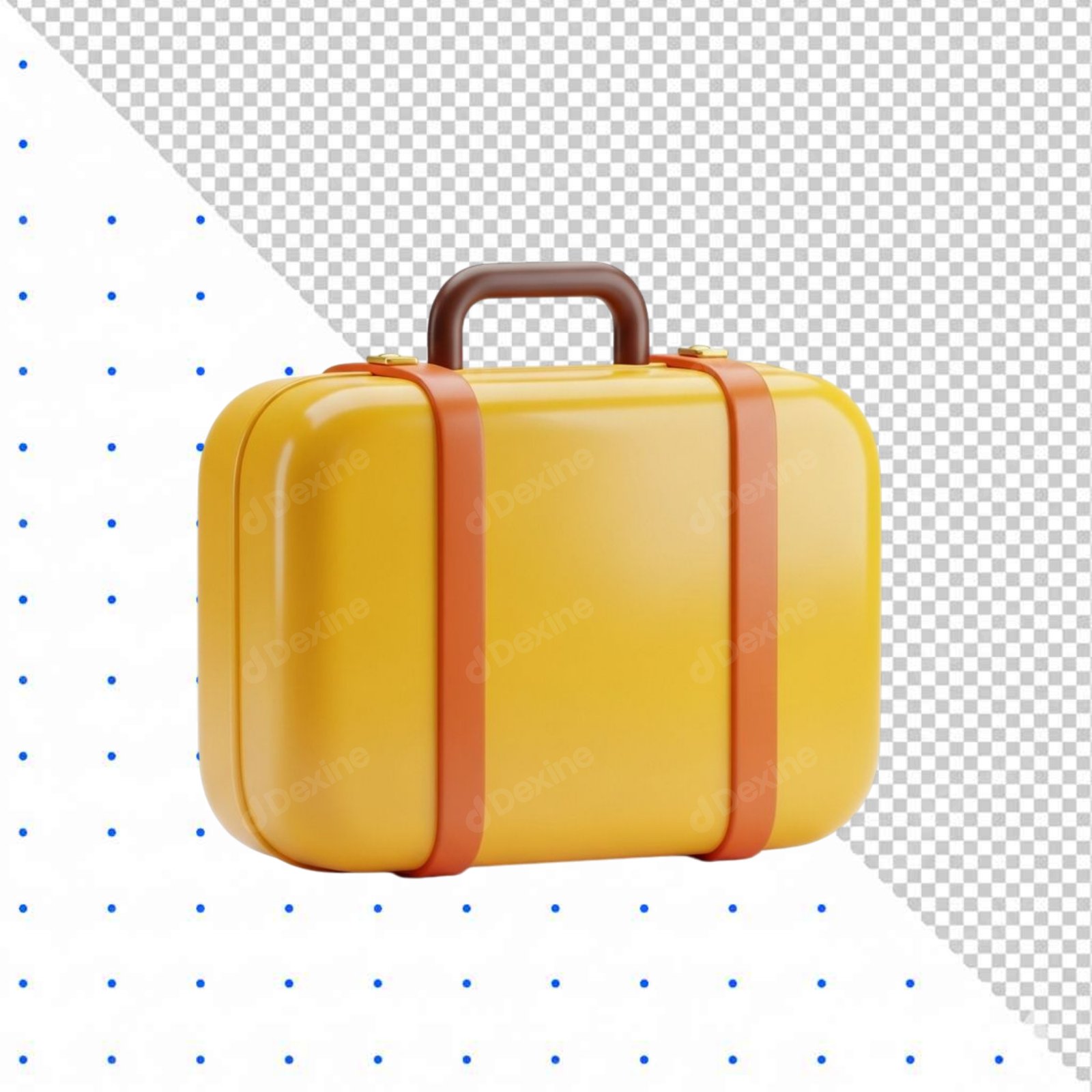 Yellow 3D Travel Suitcase Cutout PNG Isolated On Transparent Background