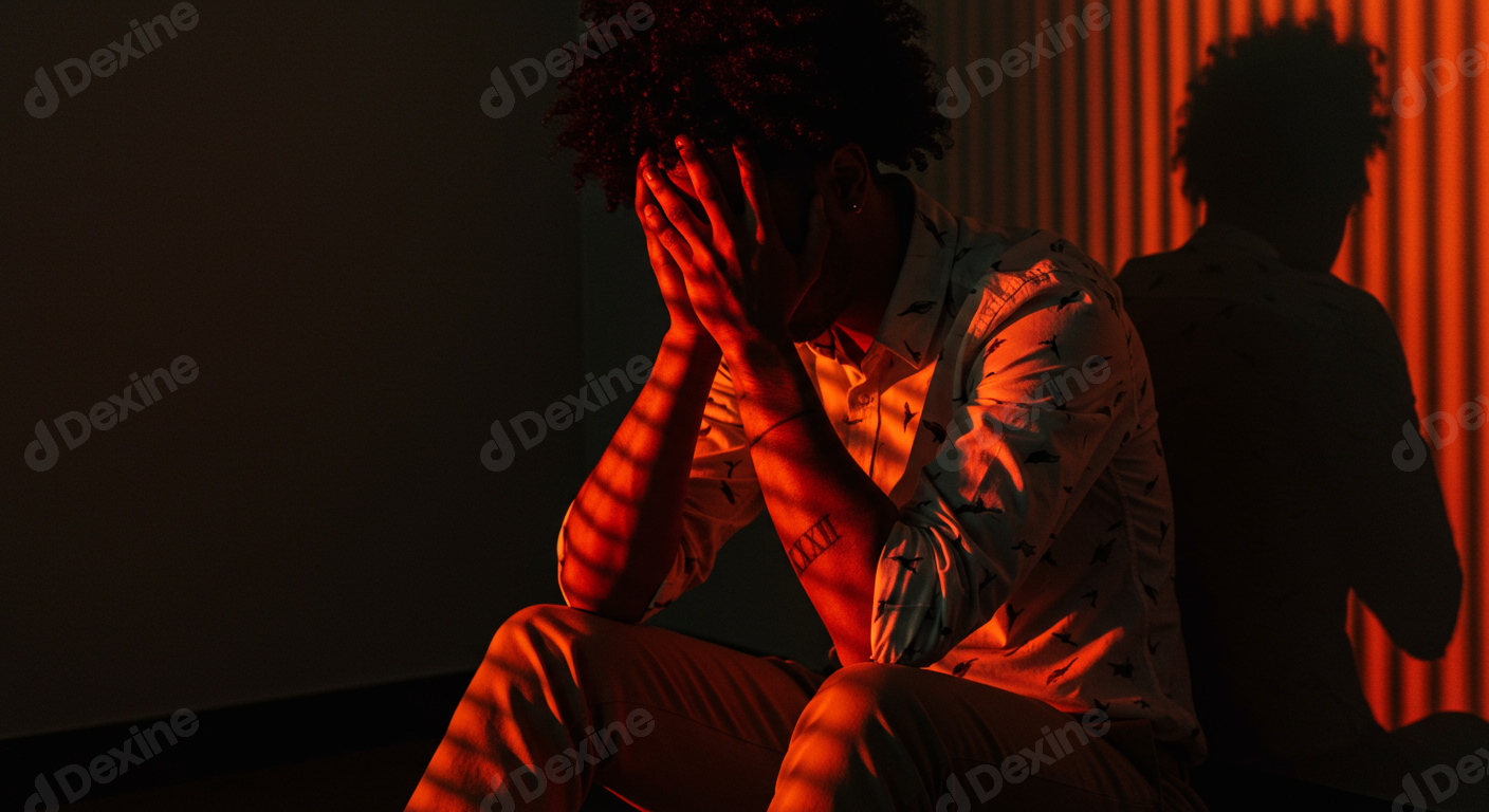 Young Man Experiencing Sadness And Emotional Distress In Dramatic Light