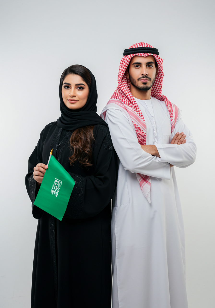 Youthful Saudi Couple Representing National Pride And Culture