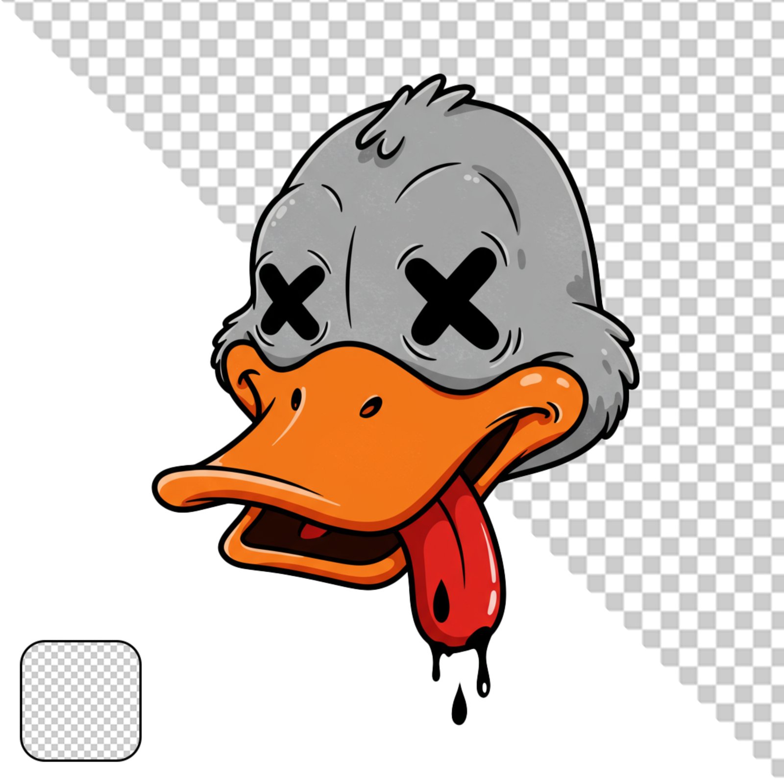 Zombie Duck Head Cartoon Illustration With Transparent Background