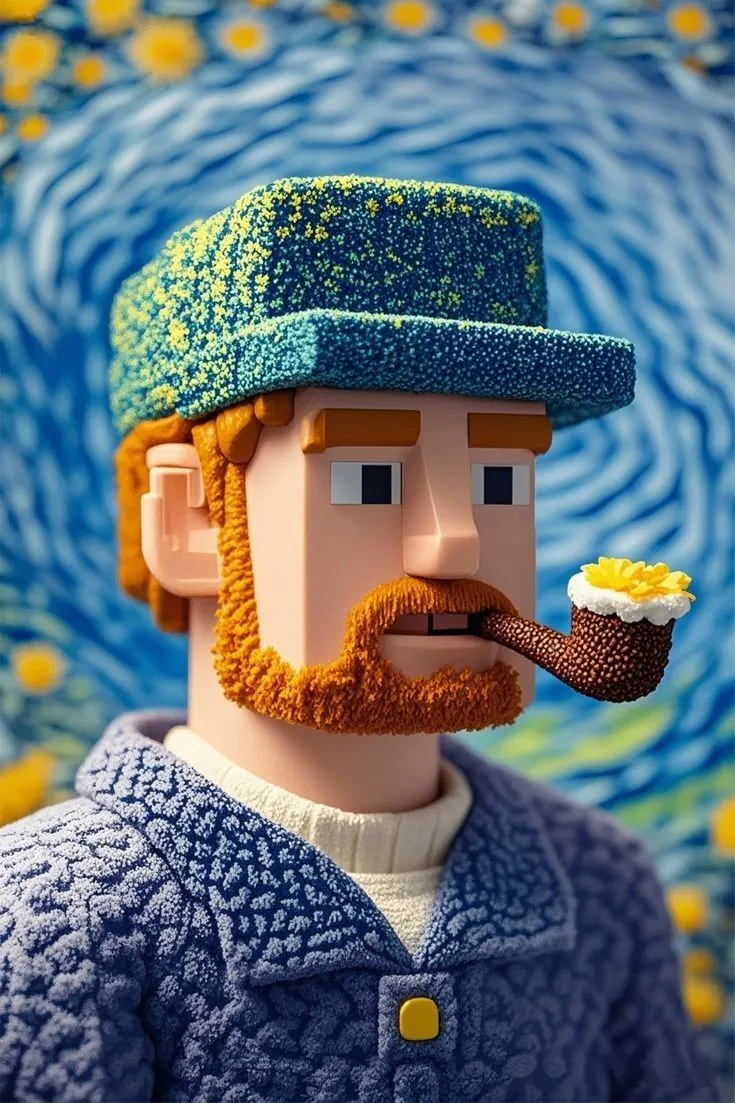 a man with a pipe in his mouth is wearing a blue hat and holding a cupcake