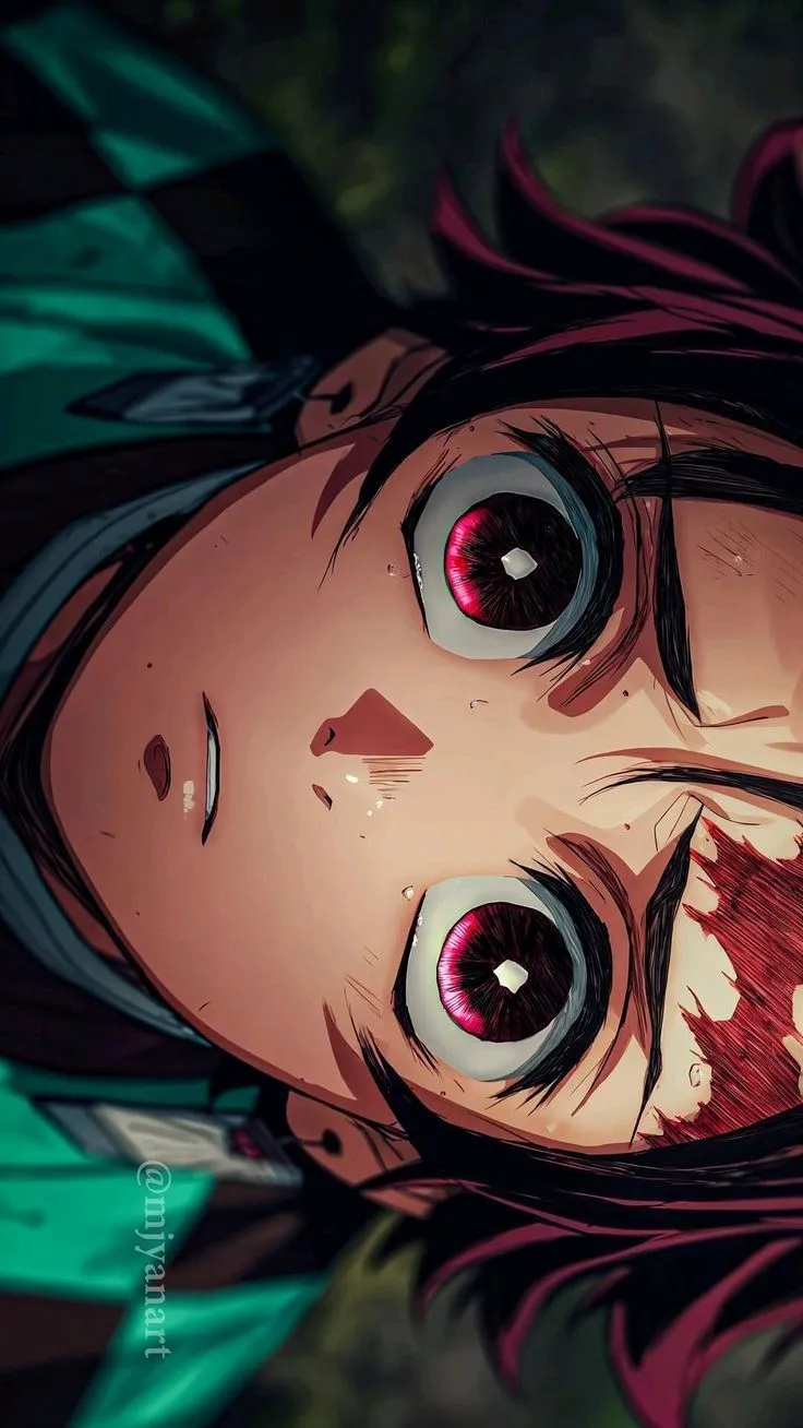 an anime character with big eyes and blood on his face is staring at the camera