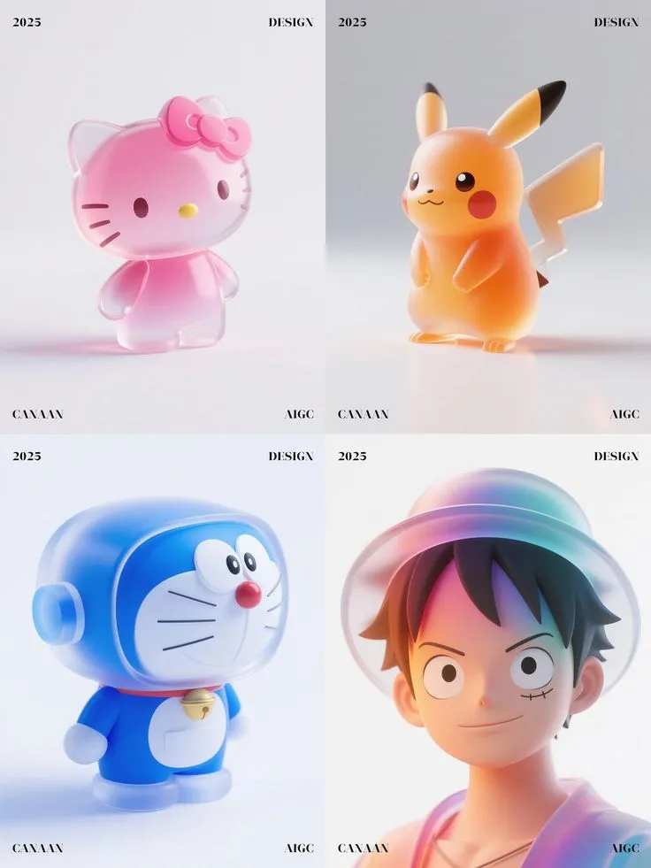 three different cartoon figures are shown in this image, one is an anime character and the other has a pikachu figure