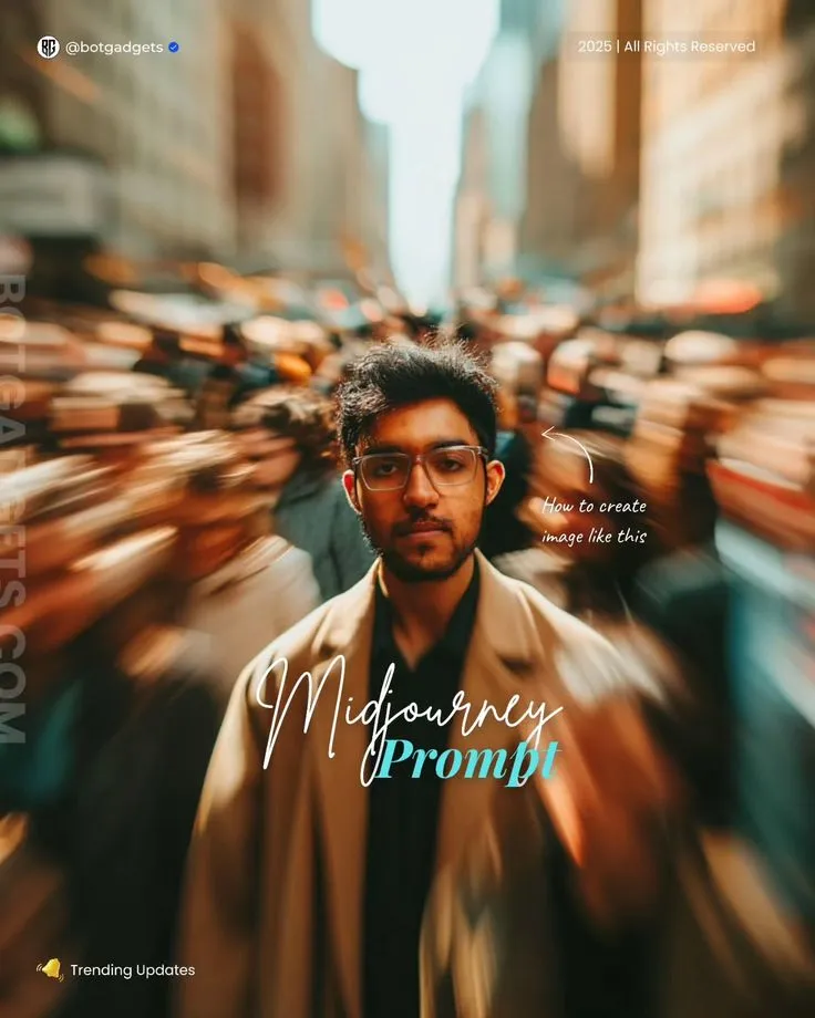 Midjourney PromptThis effect captures calm in the middle of a rushing crowd hyperrealistic, golden light, and motion blur that makes your subject pop.Copy the prompt → Paste into MidJourney → Upload your image → Done!Want this exact prompt?👇 comments &quo