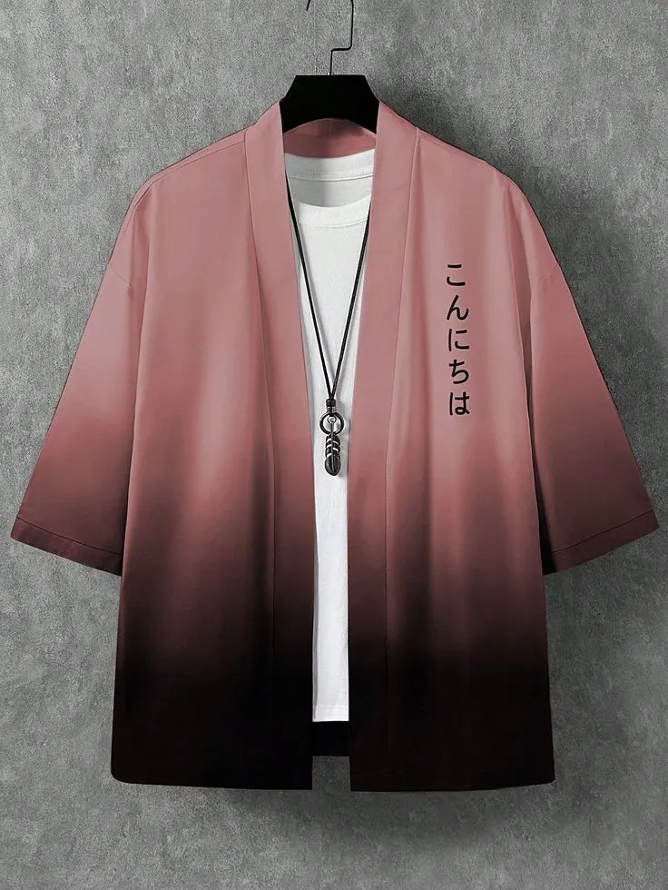 Men Summer Casual Gradient Japanese Print Loose-Fit Shirt