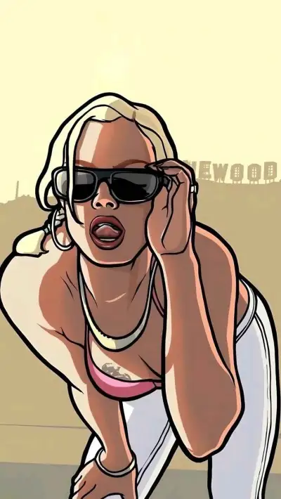 a drawing of a woman wearing sunglasses and holding her hand up to her face, with the words newwood above her head