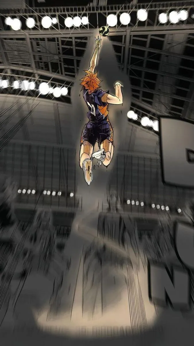 a basketball player is in mid air after dunking the ball at an indoor arena