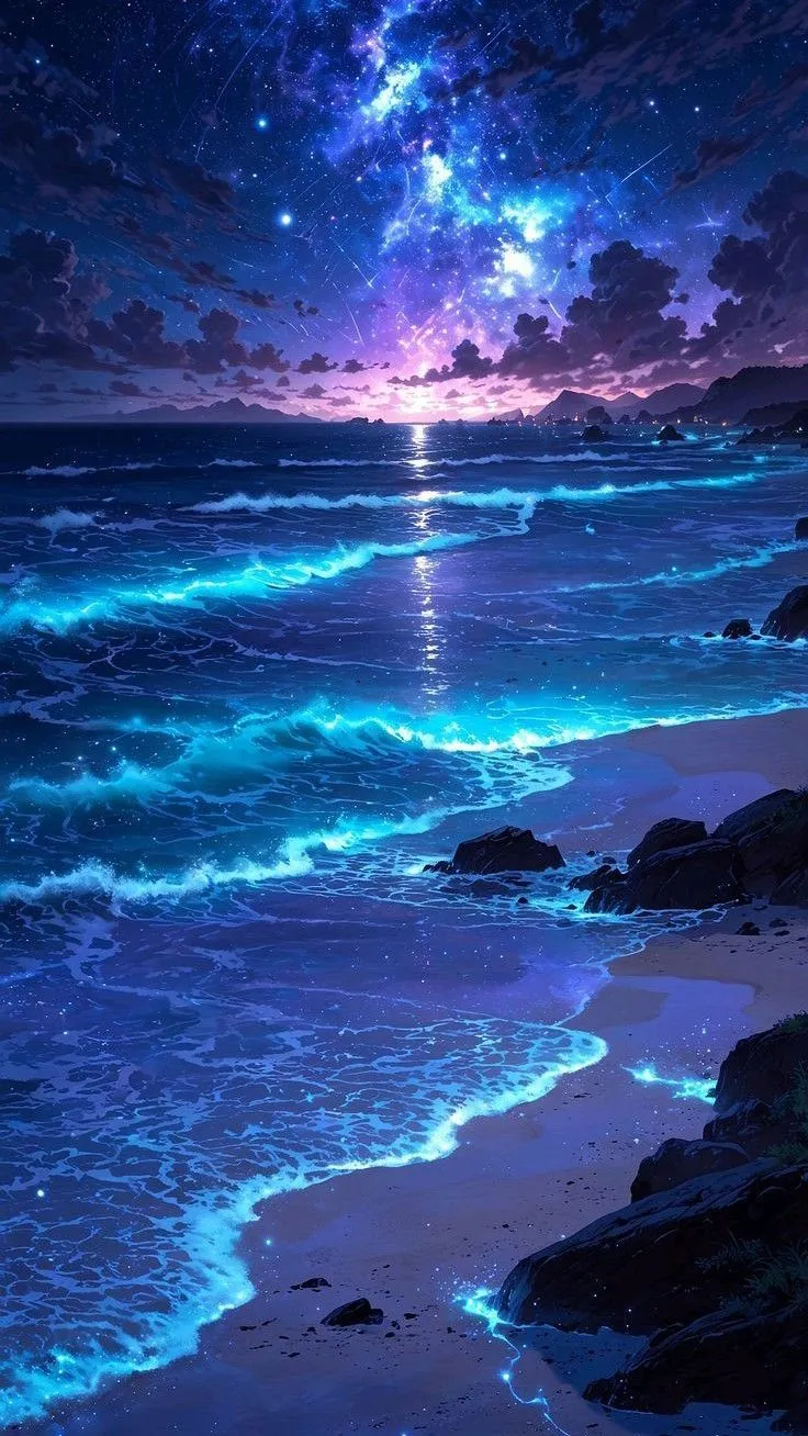 the ocean is full of waves and stars