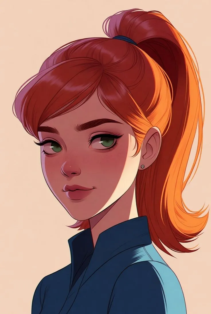 a woman with red hair and green eyes is shown in this cartoon character's profile
