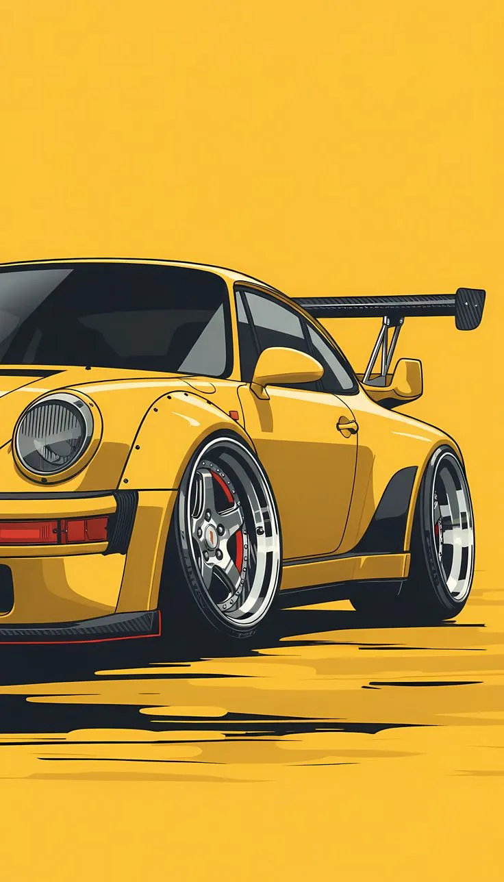 a yellow porsche sports car on a yellow background