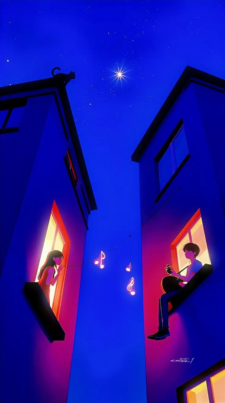 "Serenading under the starlit sky, where music and love meet. ✨🎶 . . . . . . . . follow @ai.artists_1 for more ❤️ . . . . . . .   #InspireMe#ai #midjourney #animieboy #conceptartist #stressrelief #stressfree #storytelling #stablediffusion #midjourney