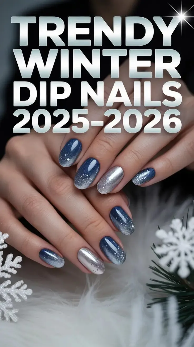 ❄️ Frosted Blue Winter Dip Nails 2025–2026