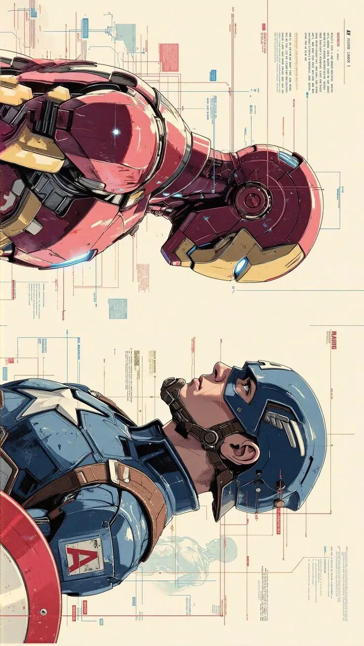 the captain and iron man are depicted in this graphic art work by artist mark vander