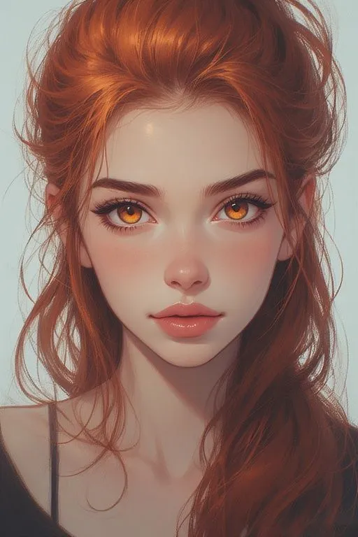 a digital painting of a woman with red hair and orange eyes looking at the camera