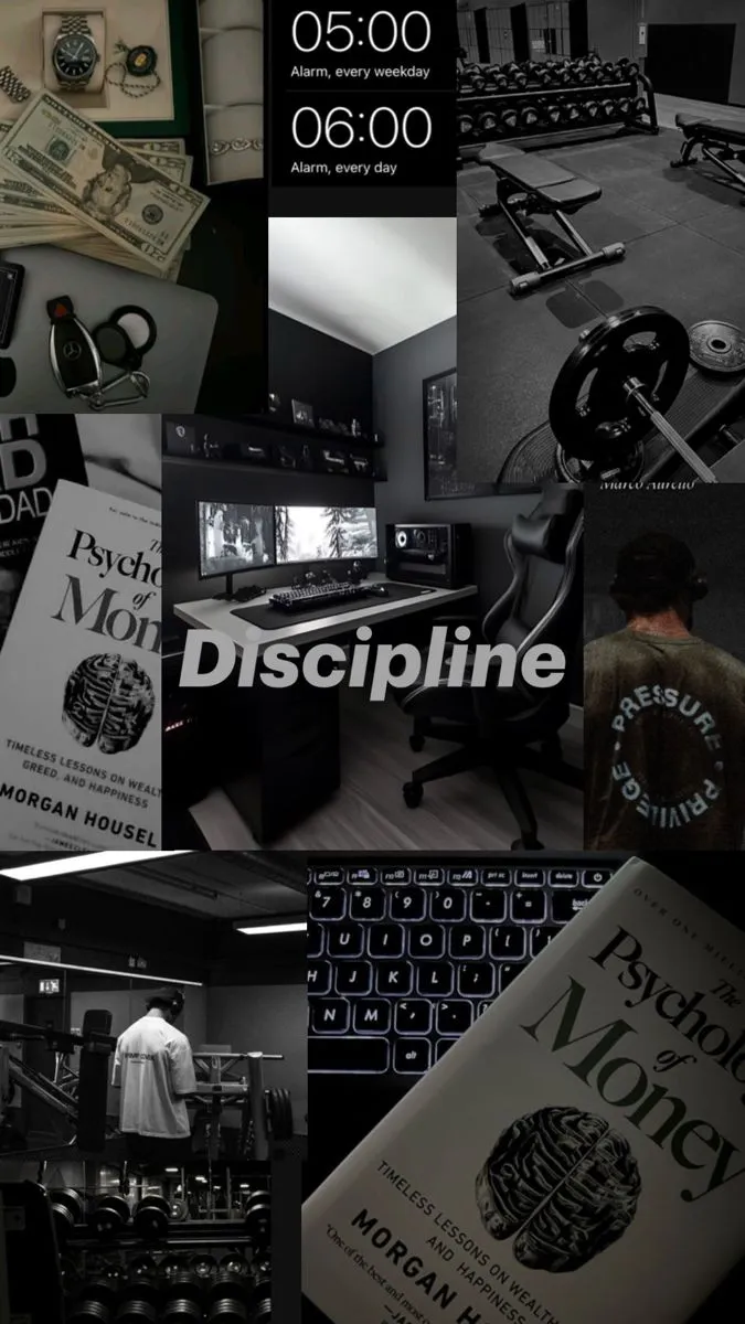 a collage of black and white images with the words discippine on them