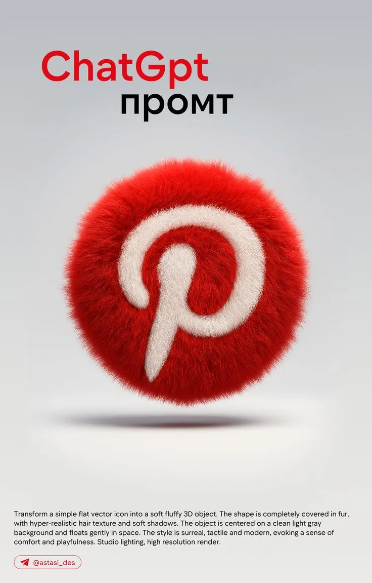 Промт для генерации пушистых лого по фотографии в ChatGpt, дизайн афиши, презентации, сайт