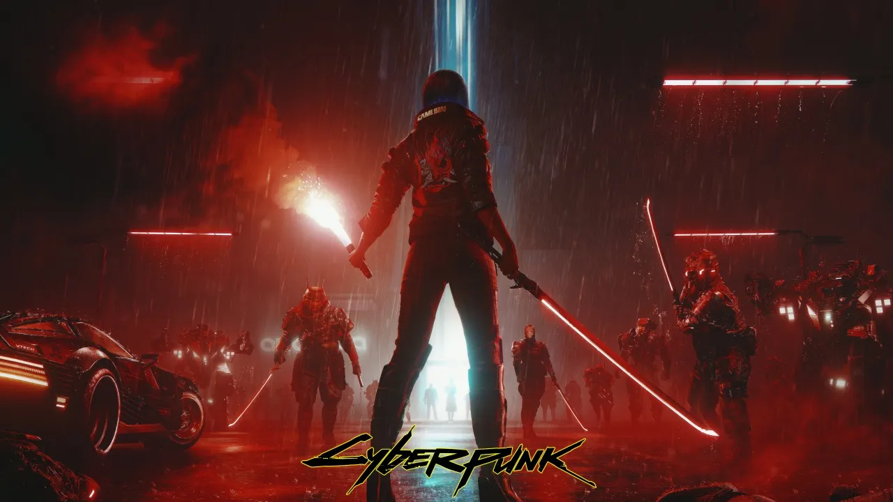 Cyberpunk 2077, 5th Anniversary, Samurai, 5K, Game poster, Red aesthetic, Neon Lights, Katana