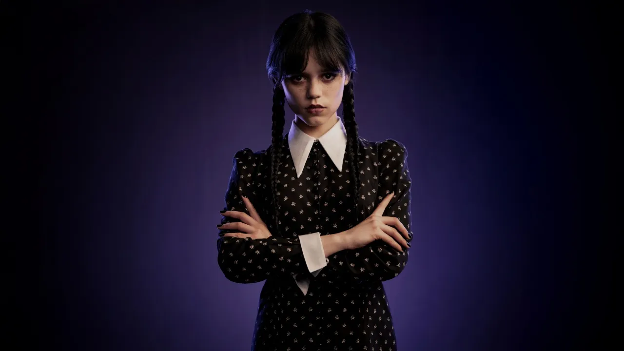 Jenna Ortega, Wednesday (Netflix), 5K, 8K, Dark background, Jenna Ortega as Wednesday Addams, Season 2, 2025 series