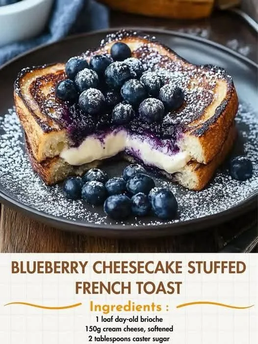 Dulcie - Blueberry Cheesecake Stuffed French Toast Ingredients: 1 loaf day-old brioche 150g cream cheese, softened 2 tablespoons caster sugar | Facebook