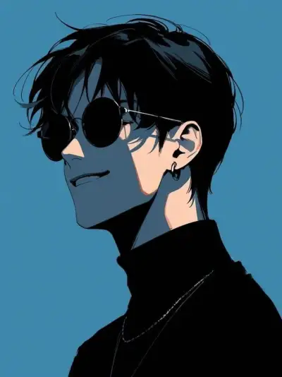 a man with black hair and sunglasses on his face