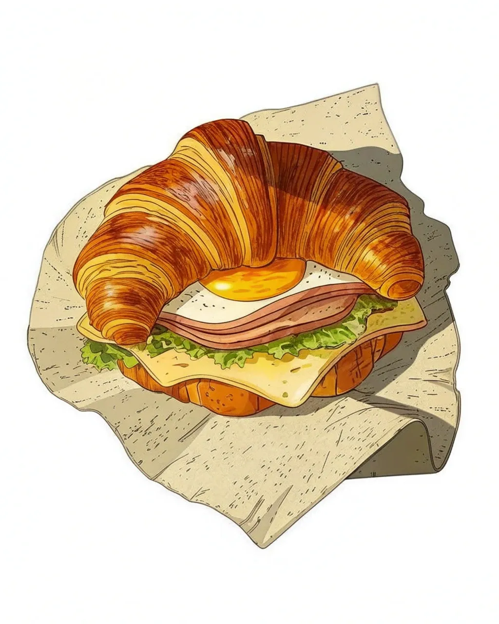 i want a croissant with lettuce, egg, and ham in...