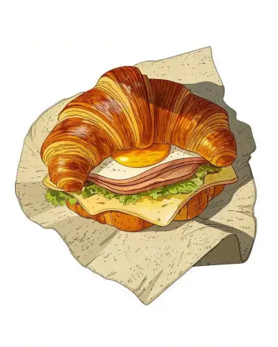 i want a croissant with lettuce, egg, and ham in...