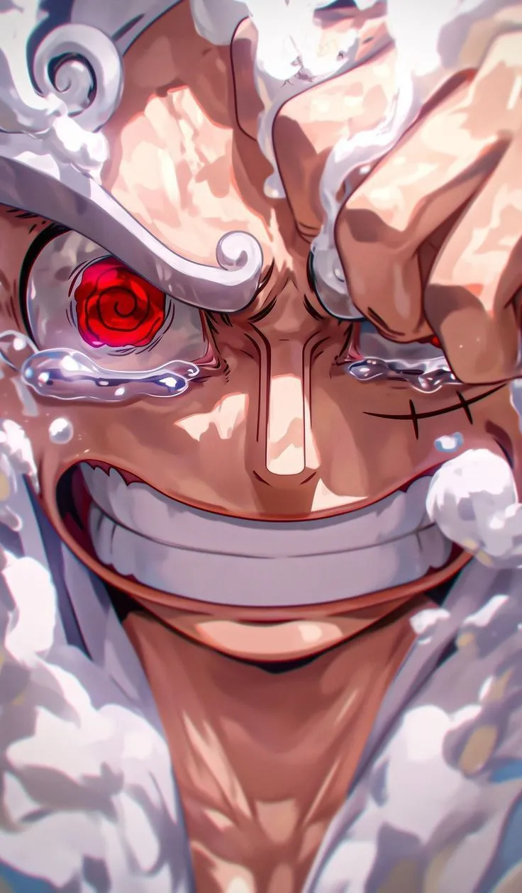 an anime character with red eyes and white hair