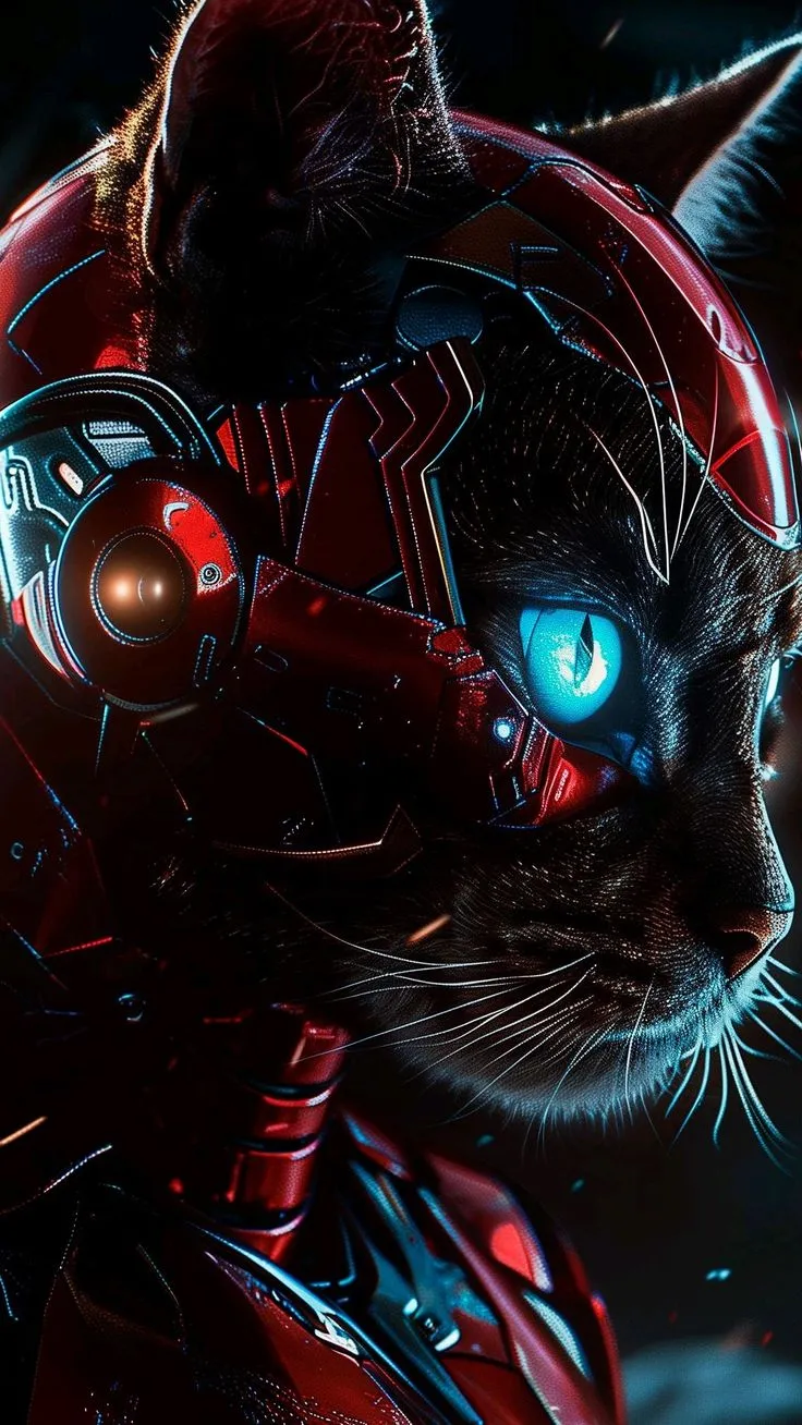 a close up of a cat with blue eyes and armor on it's face
