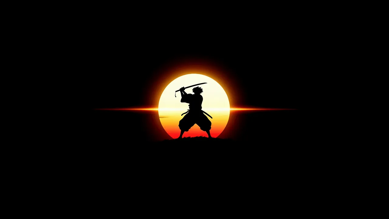 Samurai, Silhouette, Minimalist, AMOLED, Black background, 5K