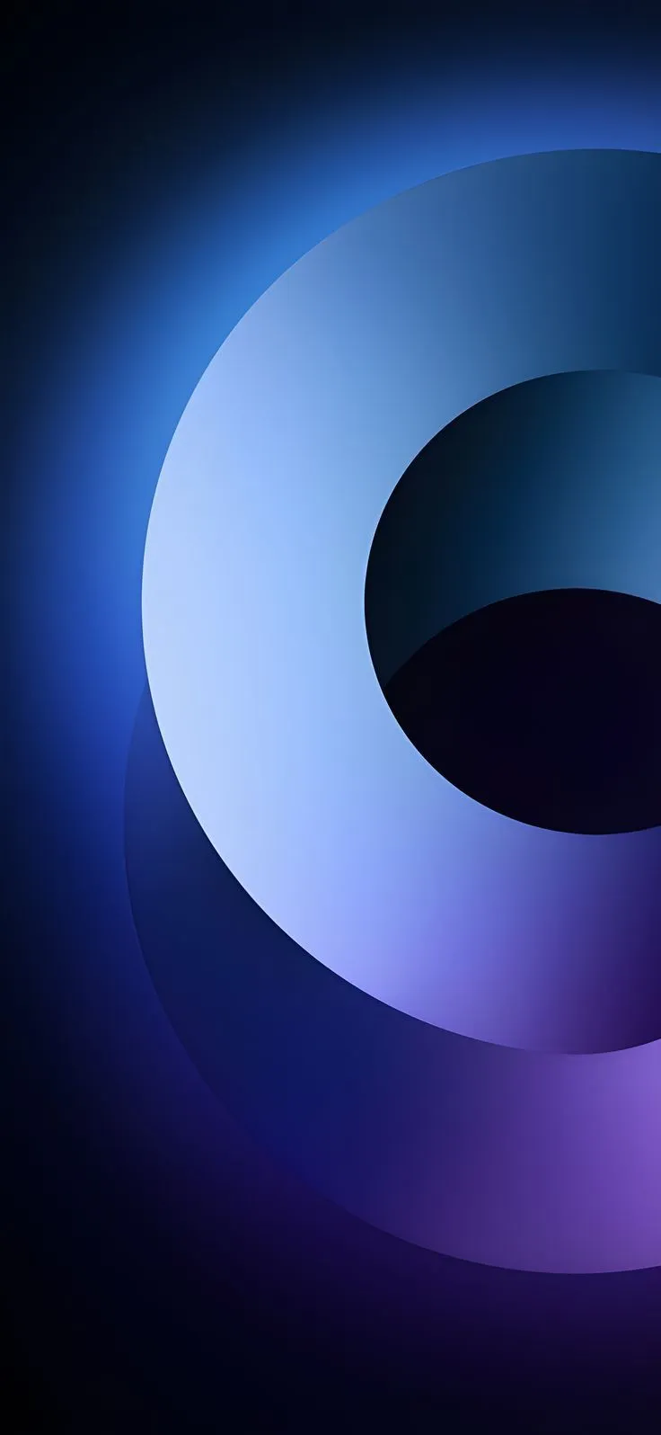an abstract blue and purple background with a circular object in the center that looks like a ring