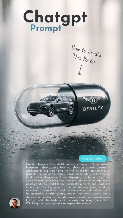 an advertisement for a car that is in a glass tube with the words, how to create this poster