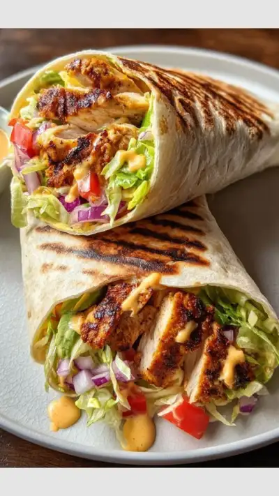 two chicken wraps with lettuce and tomatoes on a plate