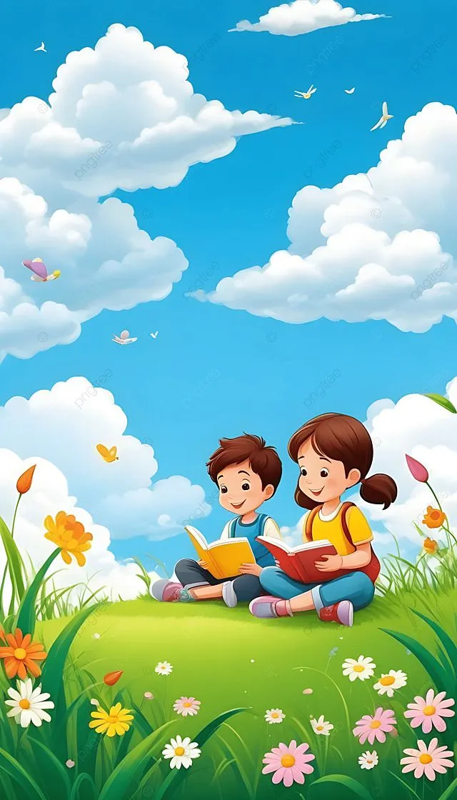 Cartoon Kids Reading Wallpaper Background Wallpaper Image For Free Download - Pngtree