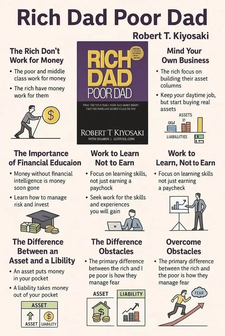 a poster with instructions on how to teach rich dad poor dads in english and spanish