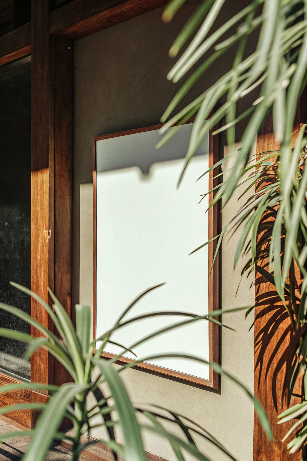poster on the wall, white mockup, beautiful shadows