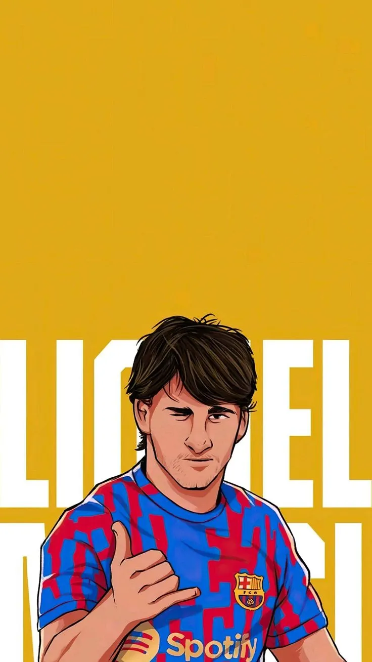 a man in a blue and red shirt with his hand on his chest while standing next to a yellow wall