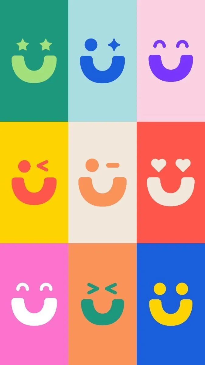 four different colored squares with smiley faces on them