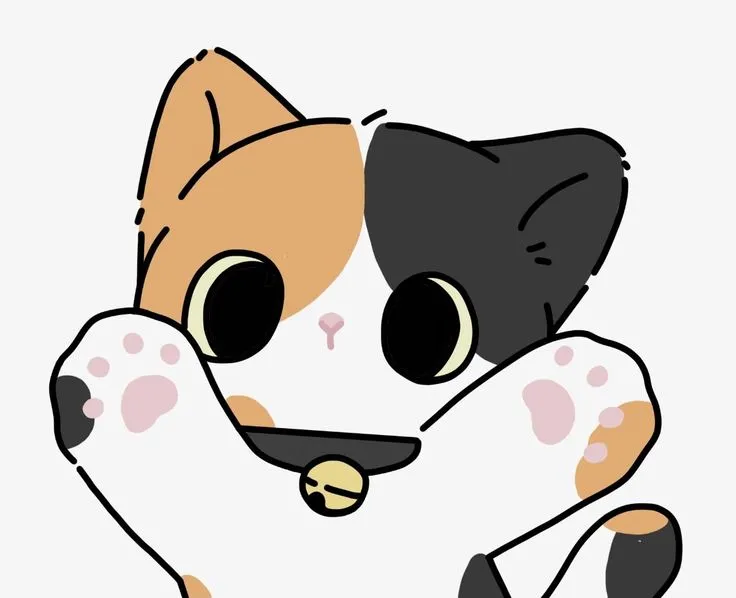 a drawing of a cat with big eyes and paws on it's back legs